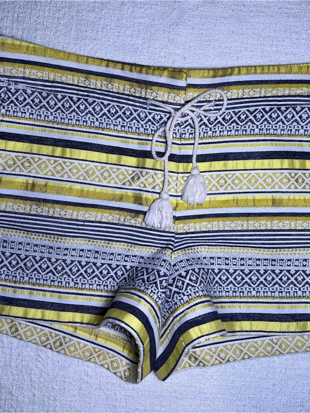 LOFT Striped Yellow and Black Tassel-Trim Women’s Shorts